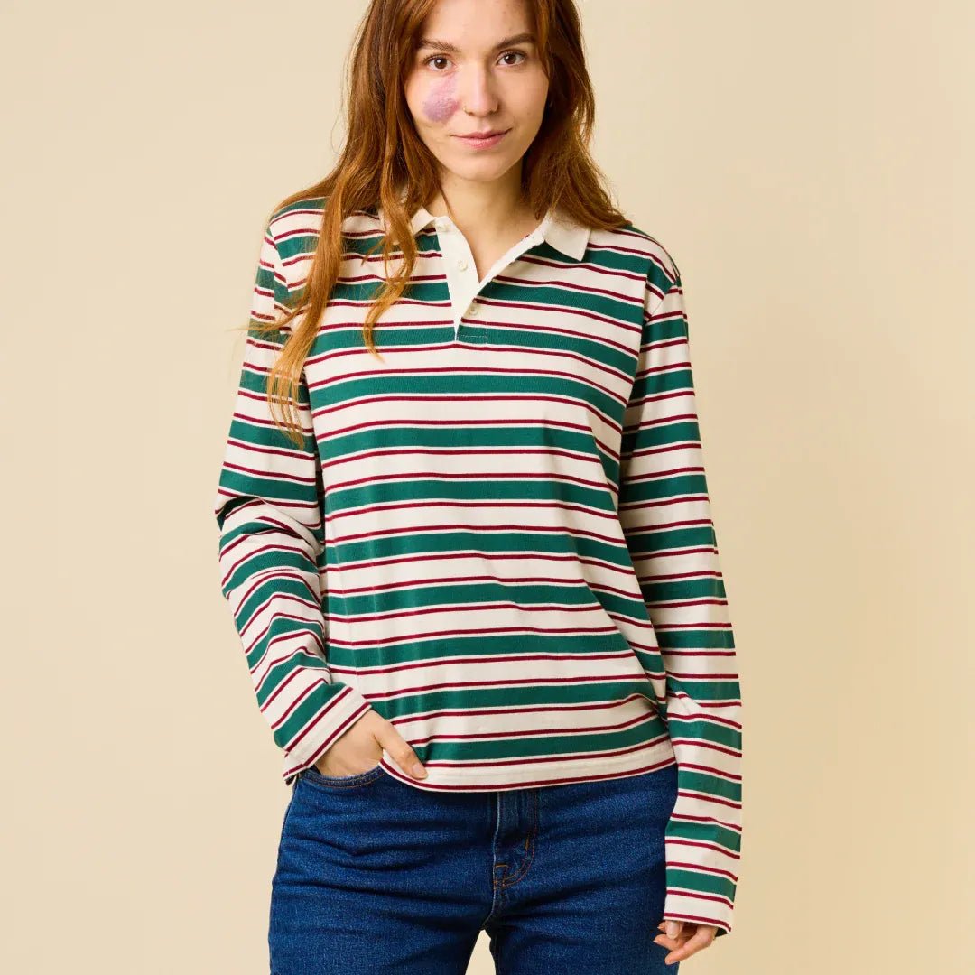 popeia - Poloshirt Gestreift aus Bio - Baumwolle • Dunkelgrün/Bordeaux - Poloshirt - ROSA ECK