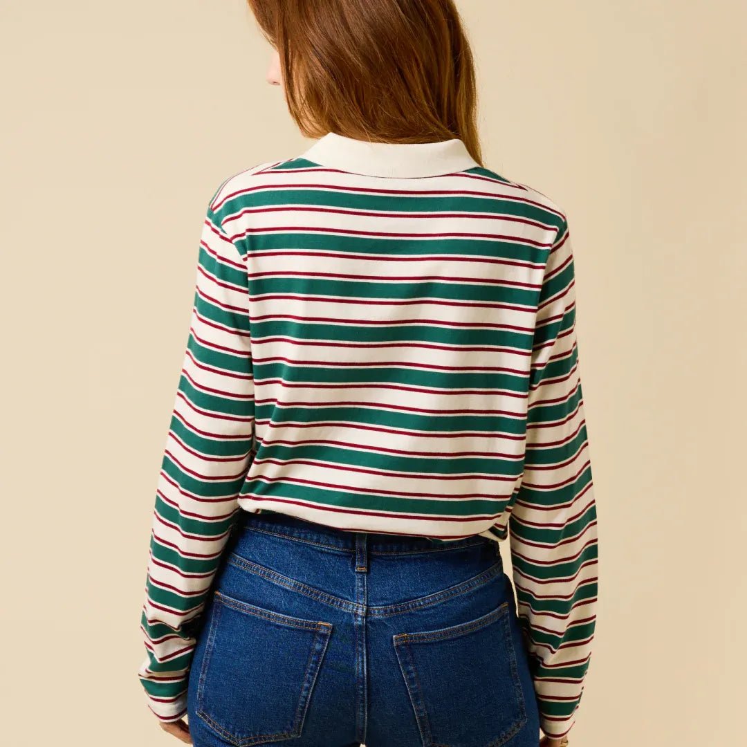 popeia - Poloshirt Gestreift aus Bio - Baumwolle • Dunkelgrün/Bordeaux - Poloshirt - ROSA ECK