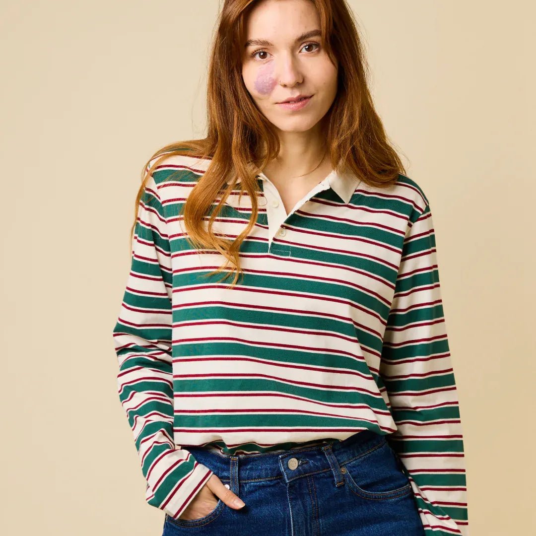 popeia - Poloshirt Gestreift aus Bio - Baumwolle • Dunkelgrün/Bordeaux - Poloshirt - ROSA ECK