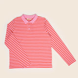 popeia - Poloshirt Gestreift aus Bio - Baumwolle • Pink/Rot - Poloshirt - ROSA ECK