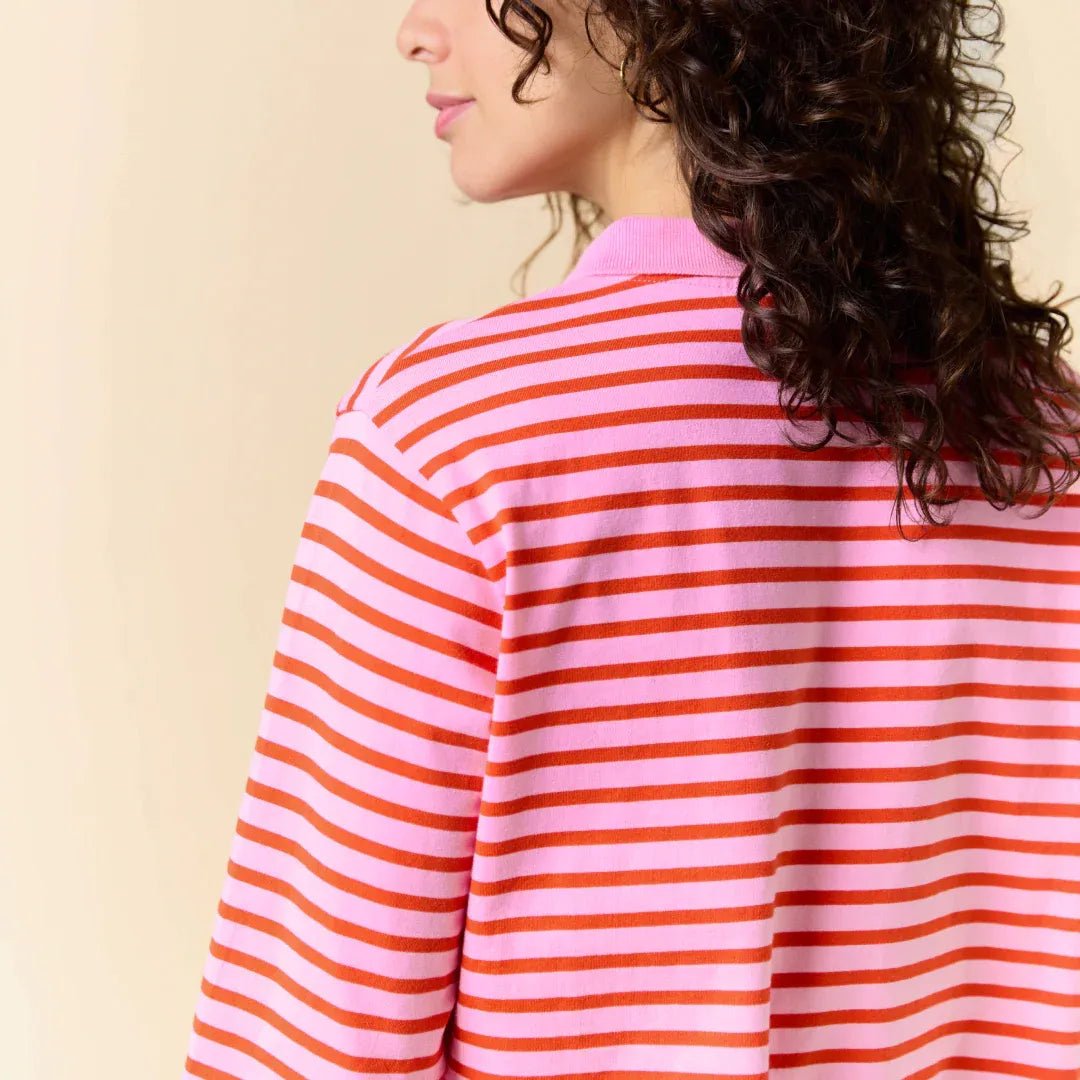 popeia - Poloshirt Gestreift aus Bio - Baumwolle • Pink/Rot - Poloshirt - ROSA ECK