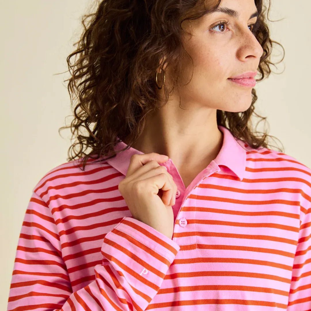 popeia - Poloshirt Gestreift aus Bio - Baumwolle • Pink/Rot - Poloshirt - ROSA ECK