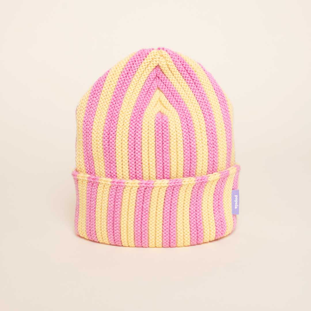 popeia - Special Beanie aus Merinowolle | Hellgelb/Pink - ROSA ECK