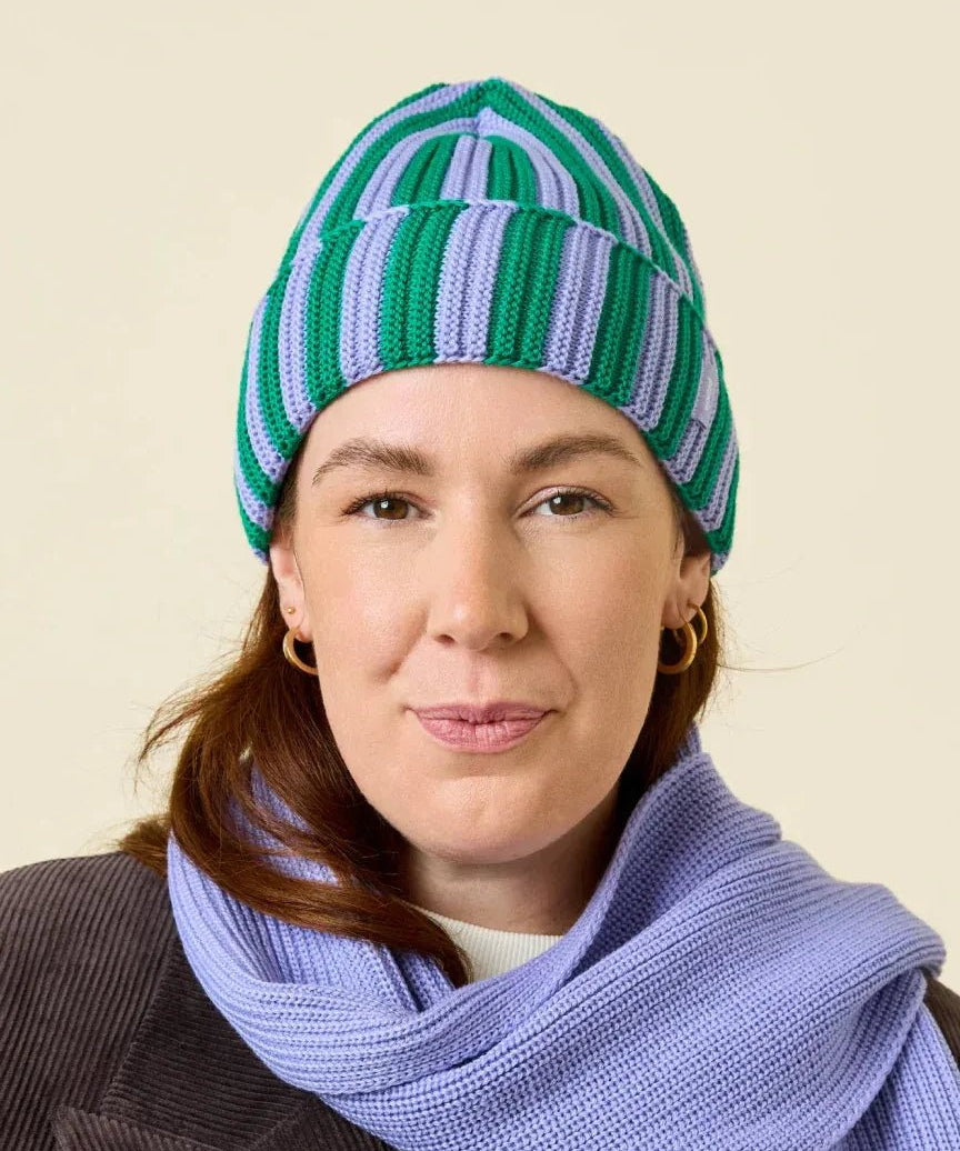 Popeia - Special Beanie aus Merinowolle • Lila/Grün - Beanie - ROSA ECK