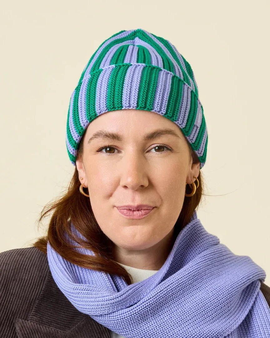 Popeia - Special Beanie aus Merinowolle • Lila/Grün - Beanie - ROSA ECK