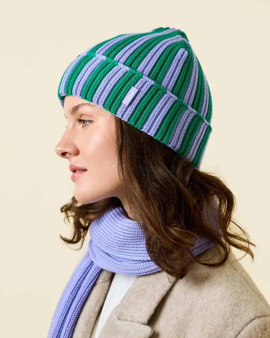 Popeia - Special Beanie aus Merinowolle • Lila/Grün - Beanie - ROSA ECK