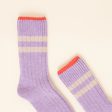 popeia - Stricksocken aus Wolle | Lila mit Streifen - ROSA ECK - , ,