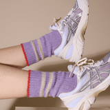 popeia - Stricksocken aus Wolle | Lila mit Streifen - ROSA ECK - , ,