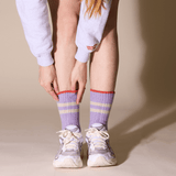 popeia - Stricksocken aus Wolle | Lila mit Streifen - ROSA ECK - , ,