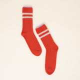 popeia - Stricksocken aus Wolle | Rot mit Streifen - ROSA ECK - , ,