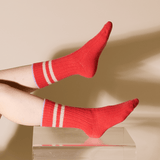 popeia - Stricksocken aus Wolle | Rot mit Streifen - ROSA ECK - , ,