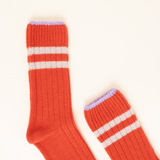 popeia - Stricksocken aus Wolle | Rot mit Streifen - ROSA ECK - , ,