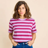 popeia - T-Shirt Gestreift aus Bio - Baumwolle • Aubergine/Pink - ROSA ECK