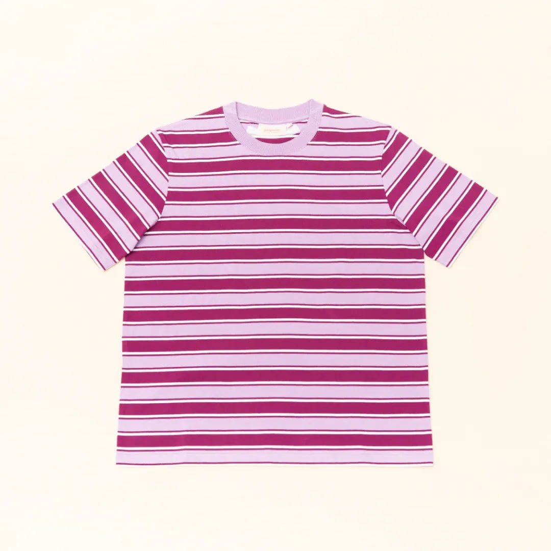 popeia - T-Shirt Gestreift aus Bio - Baumwolle • Aubergine/Pink - ROSA ECK