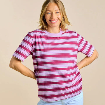 popeia - T-Shirt Gestreift aus Bio - Baumwolle • Aubergine/Pink - ROSA ECK