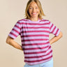 popeia - T-Shirt Gestreift aus Bio - Baumwolle • Aubergine/Pink - ROSA ECK