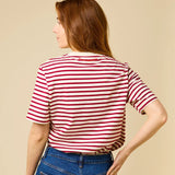 popeia - T-Shirt Gestreift aus Bio - Baumwolle | Bordeaux/Off - White - T-Shirt - ROSA ECK Concept Store