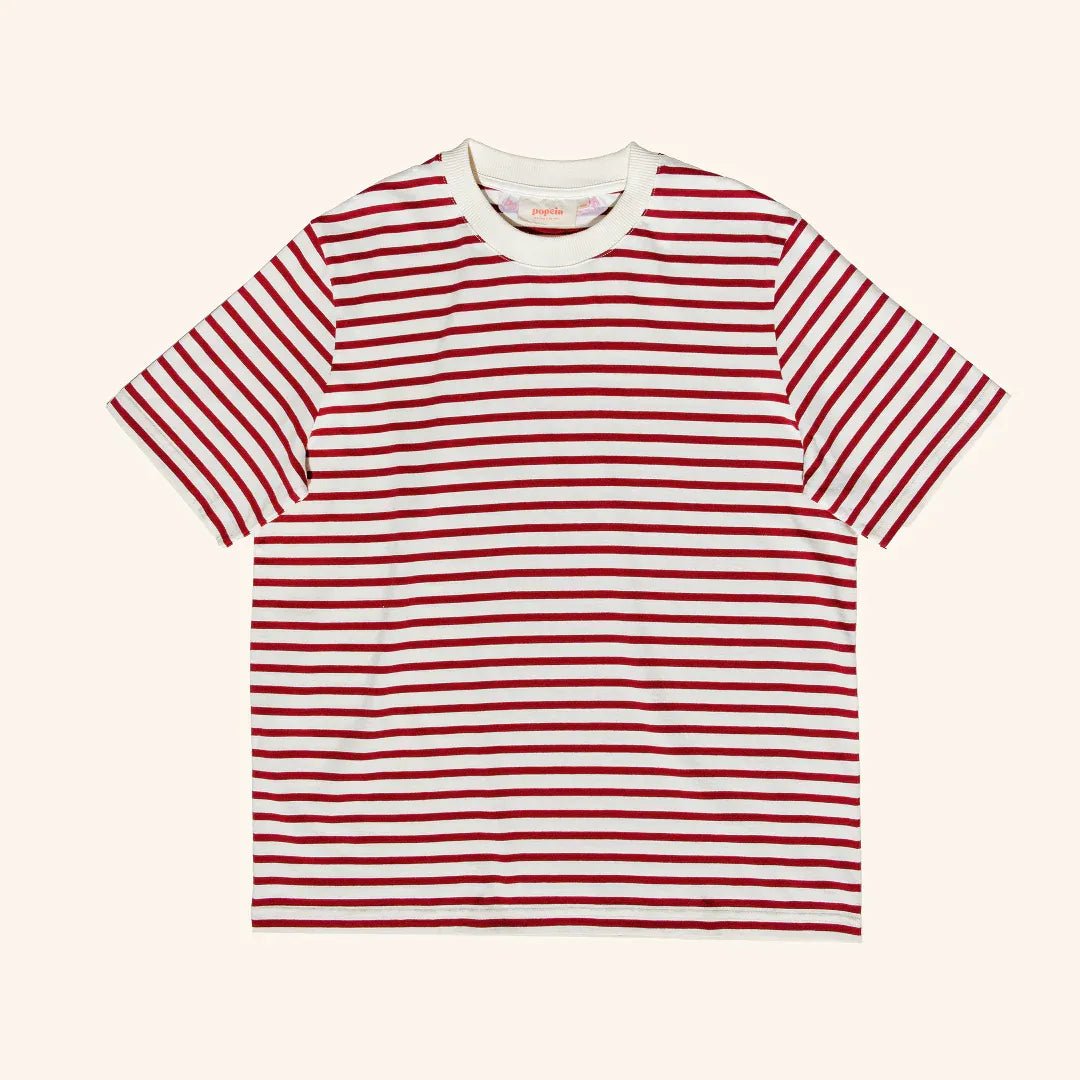 popeia - T-Shirt Gestreift aus Bio - Baumwolle | Bordeaux/Off - White - T-Shirt - ROSA ECK Concept Store