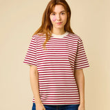 popeia - T-Shirt Gestreift aus Bio - Baumwolle | Bordeaux/Off - White - T-Shirt - ROSA ECK Concept Store