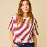 popeia - T-Shirt Gestreift aus Bio - Baumwolle | Bordeaux/Off - White - T-Shirt - ROSA ECK Concept Store