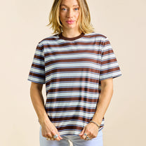Gestreiftes T-Shirt aus Bio-Baumwolle in Braun und Hellblau