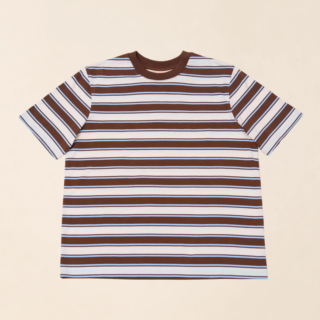Gestreiftes T-Shirt in Braun und Hellblau – Ansicht 2