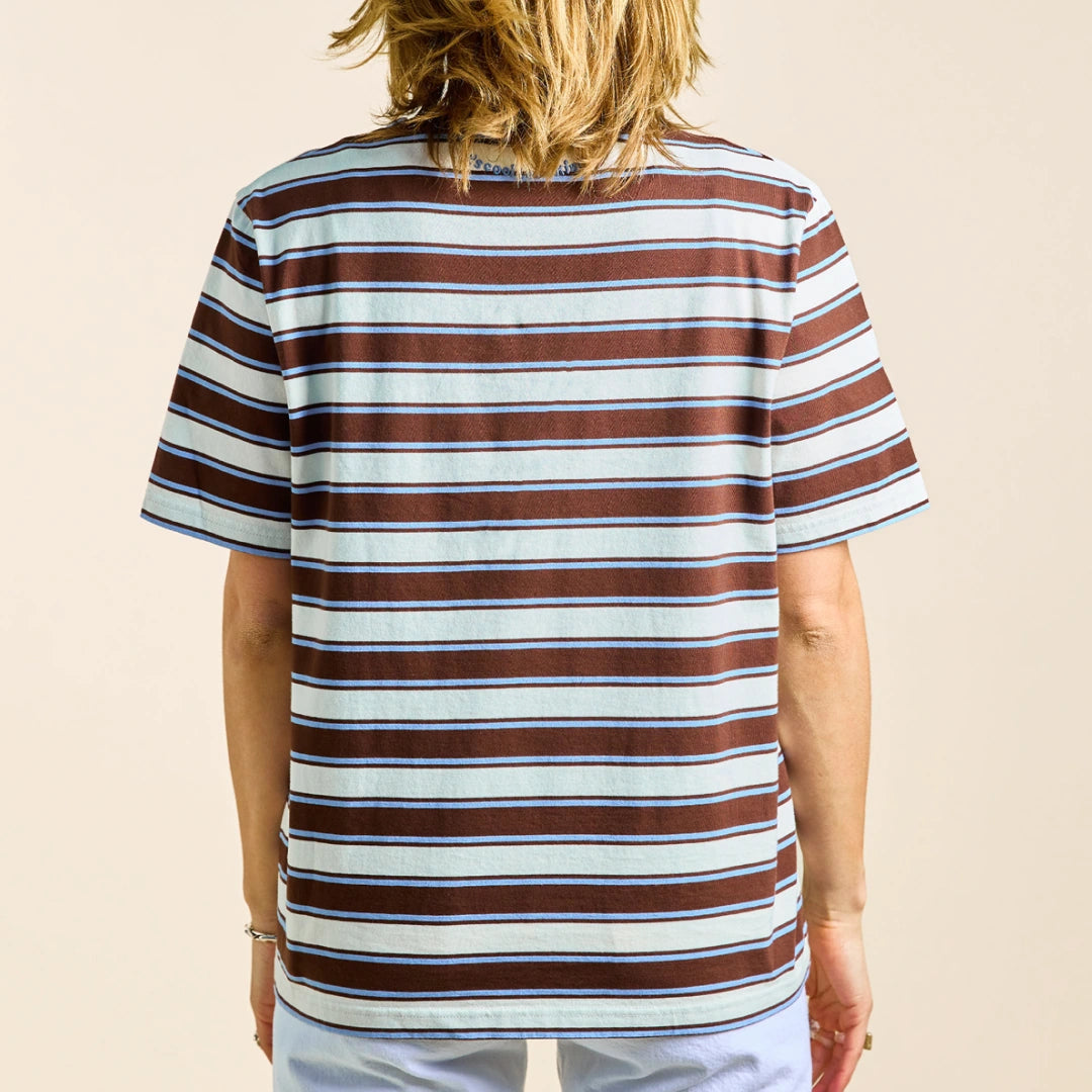 Gestreiftes T-Shirt in Braun und Hellblau – Ansicht 4