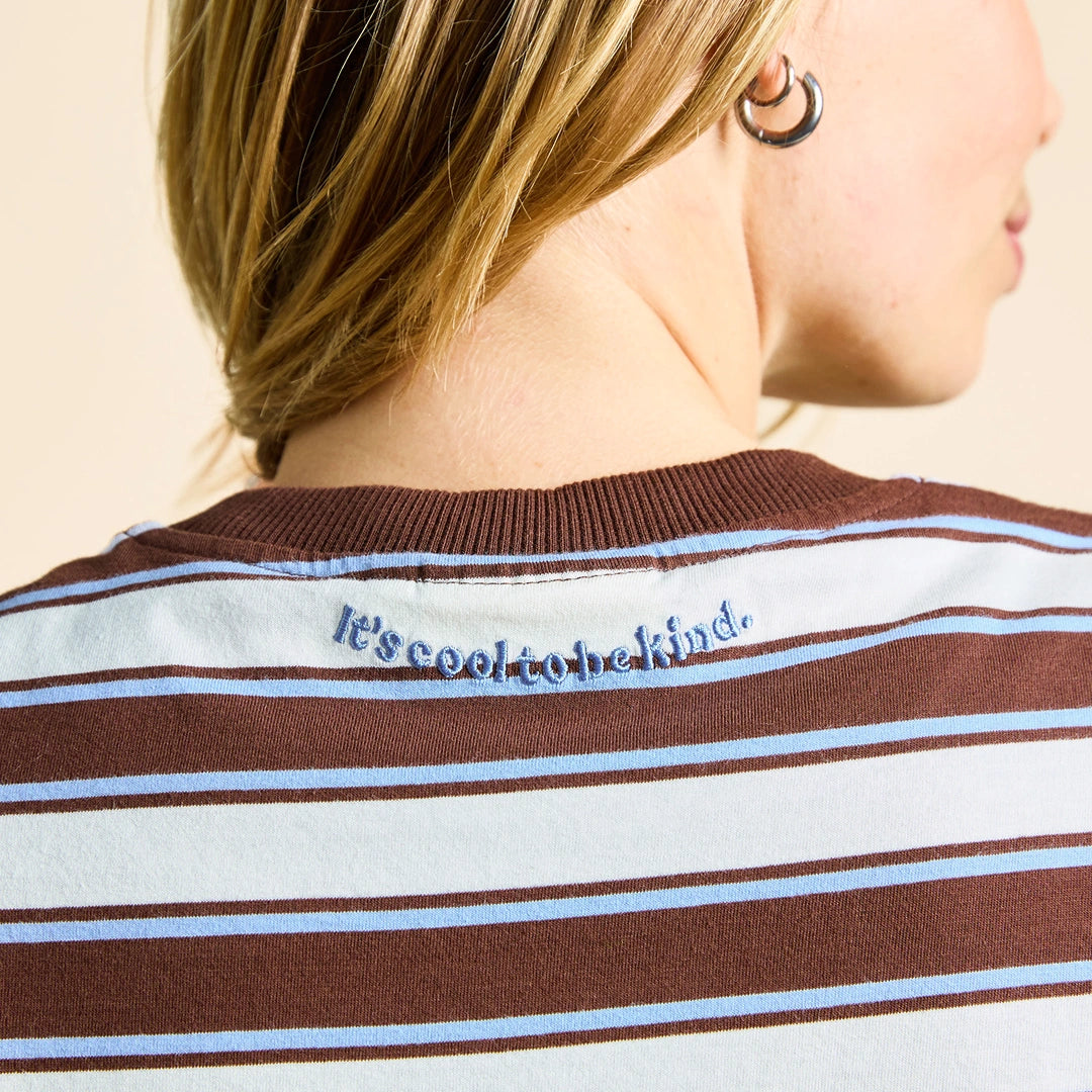 Gestreiftes T-Shirt in Braun und Hellblau – Ansicht 5