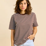 Gestreiftes T-Shirt aus Bio-Baumwolle in Braun und Cremeweiß