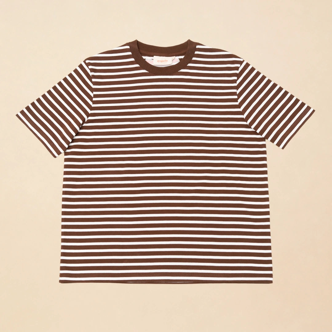 Gestreiftes T-Shirt in Braun und Cremeweiß – Ansicht 2