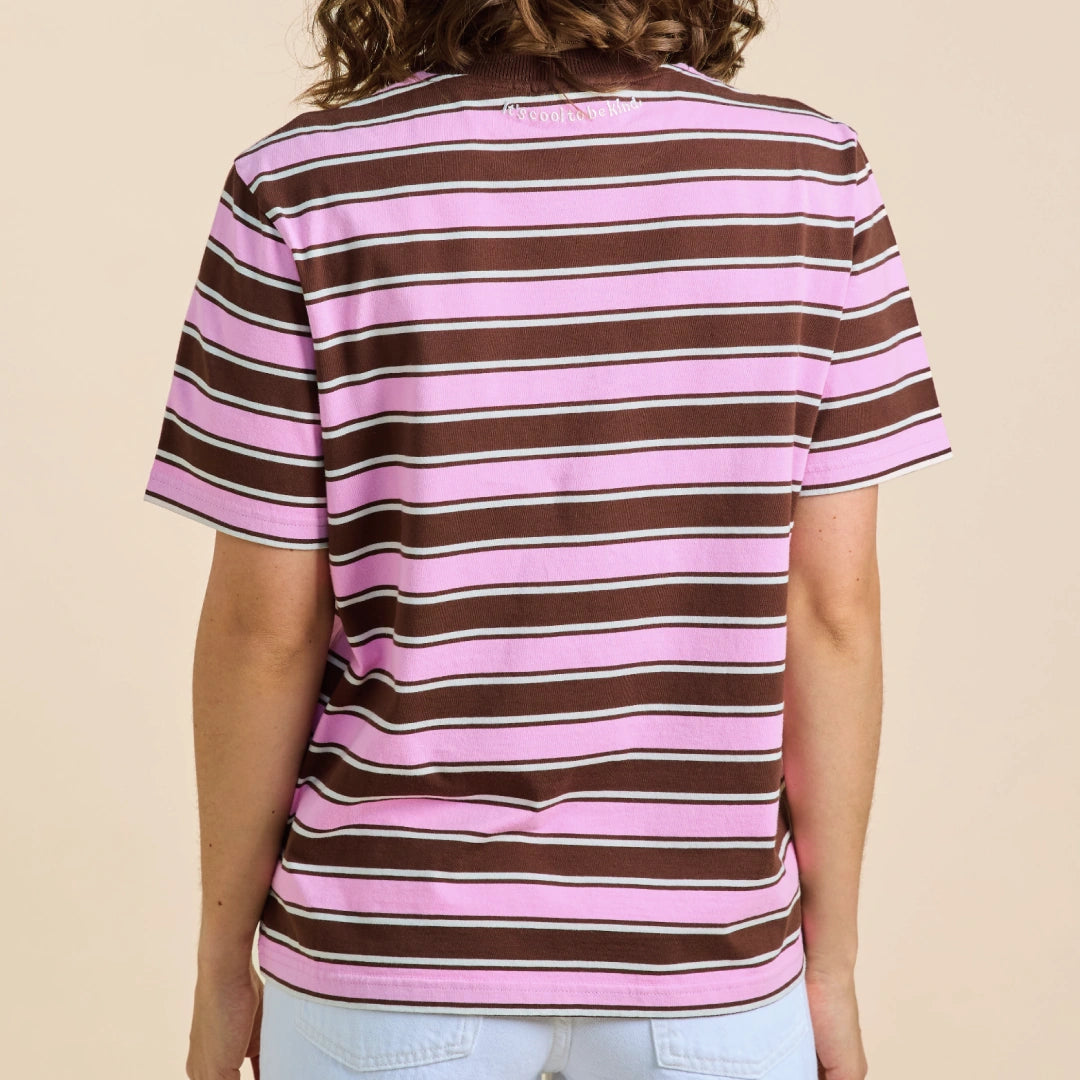 Gestreiftes T-Shirt in Braun und Pink – Ansicht 3
