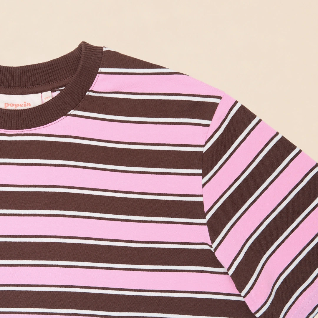 Gestreiftes T-Shirt in Braun und Pink – Ansicht 5
