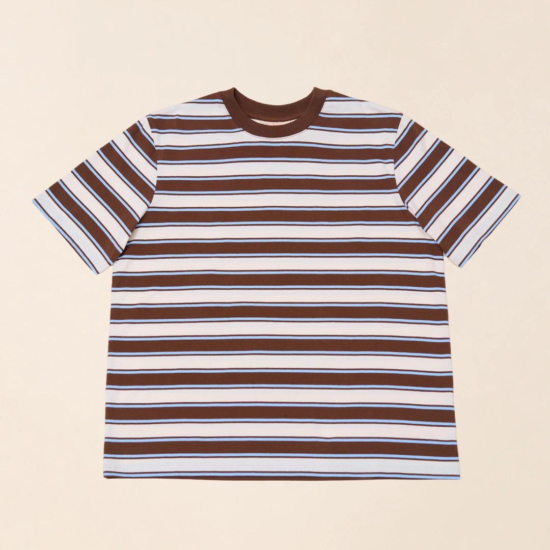 Gestreiftes T-Shirt in Braun und Hellblau – Ansicht 2