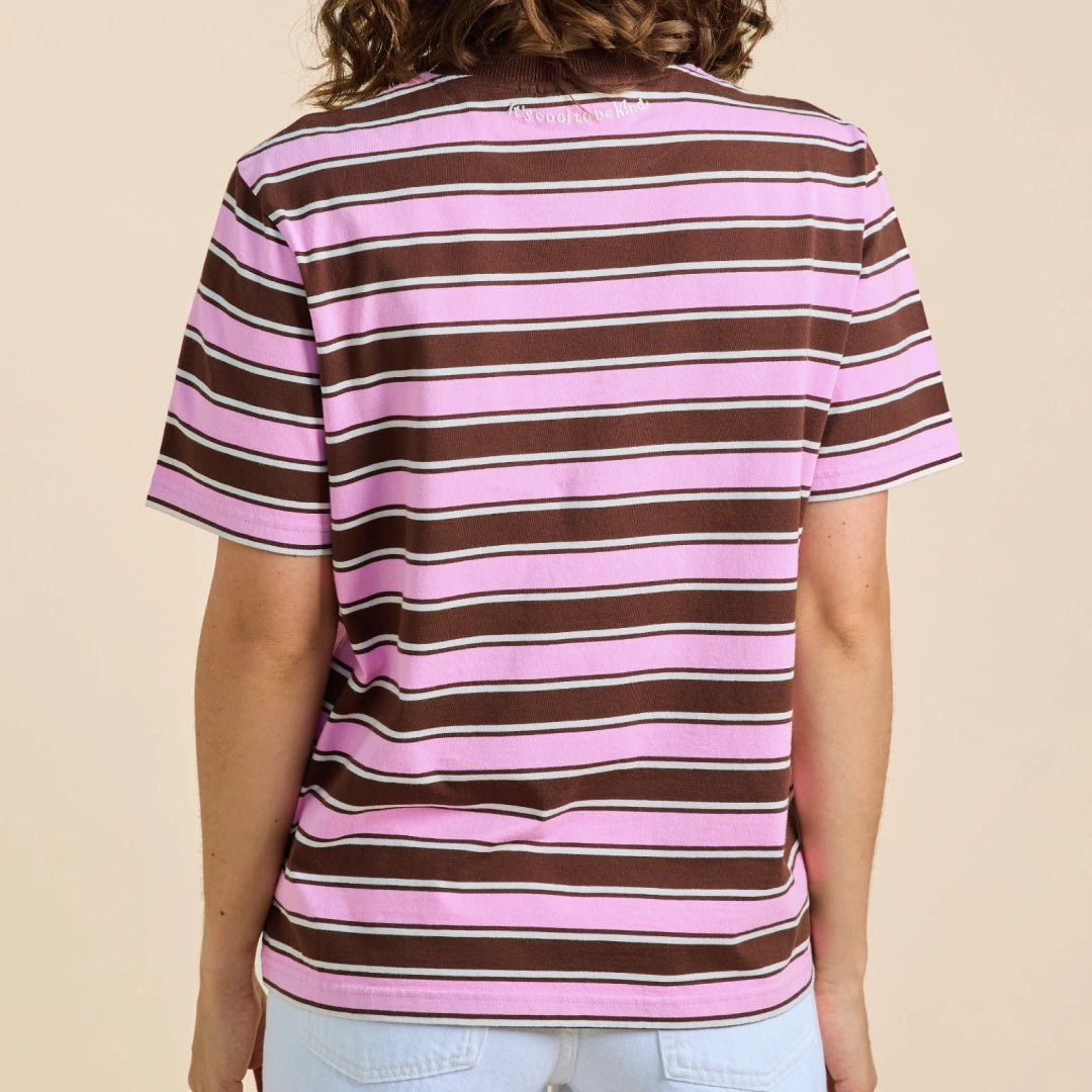 Gestreiftes T-Shirt in Braun und Pink – Ansicht 3