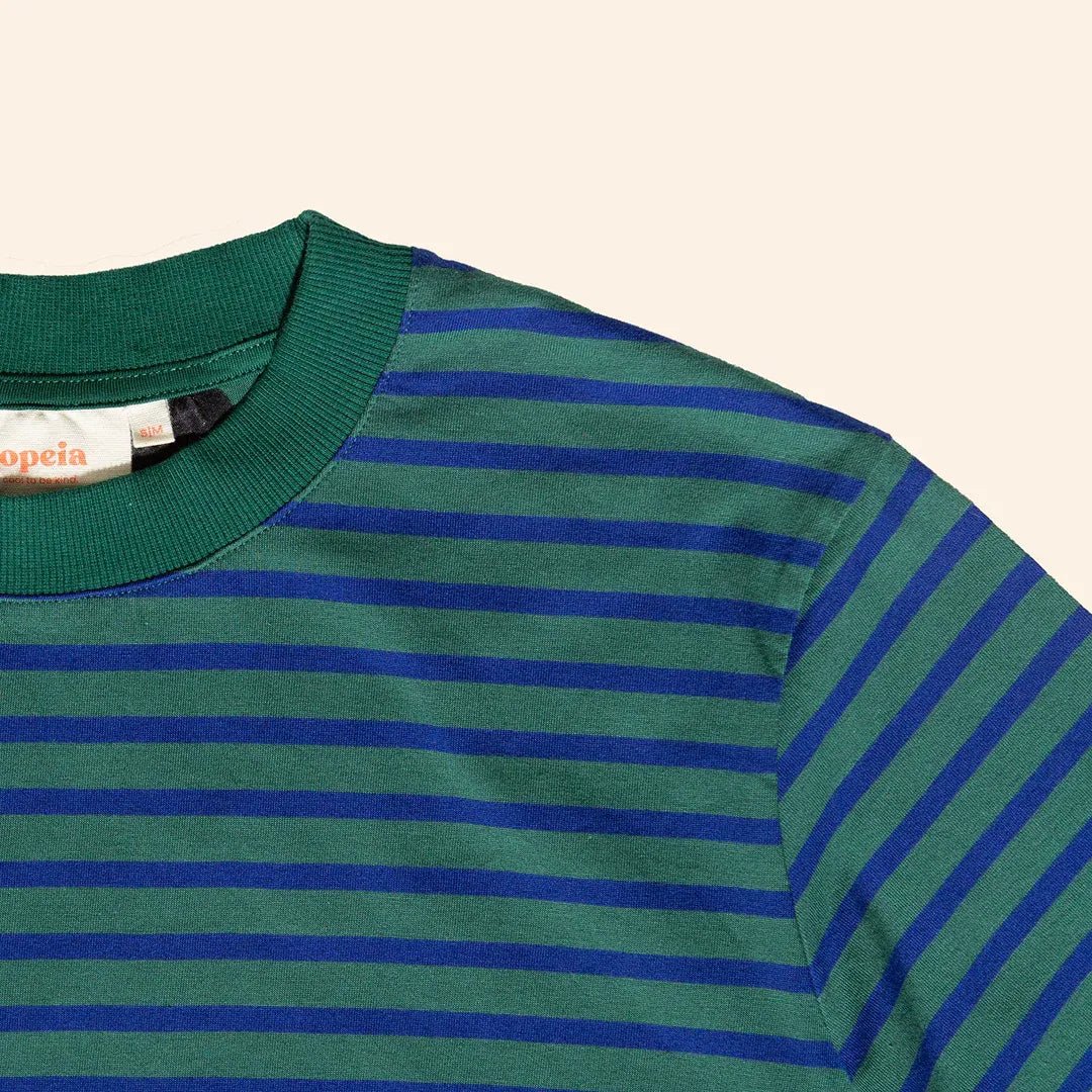 popeia - T-Shirt Gestreift aus Bio - Baumwolle • Dunkelgrün/Blau - T-Shirt - ROSA ECK