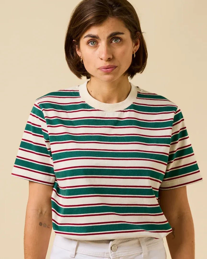 popeia - T-Shirt Gestreift aus Bio - Baumwolle • Dunkelgrün/Bordeaux - T-Shirt - ROSA ECK