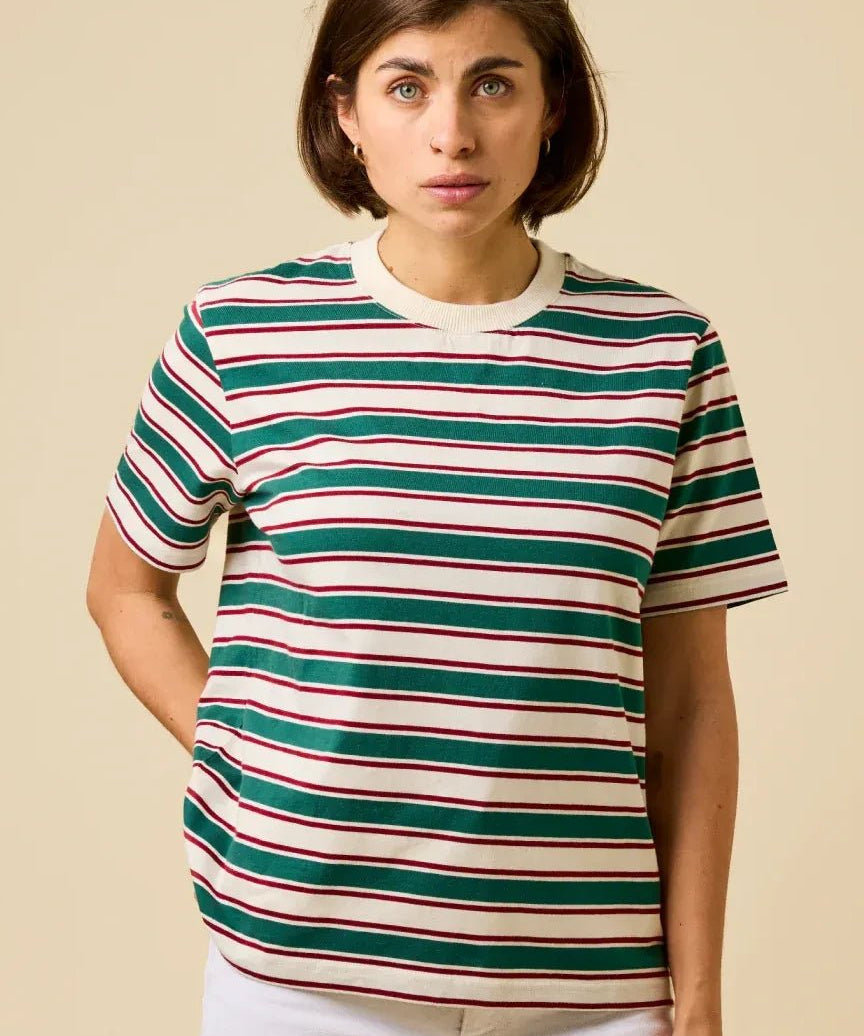 popeia - T-Shirt Gestreift aus Bio - Baumwolle • Dunkelgrün/Bordeaux - T-Shirt - ROSA ECK