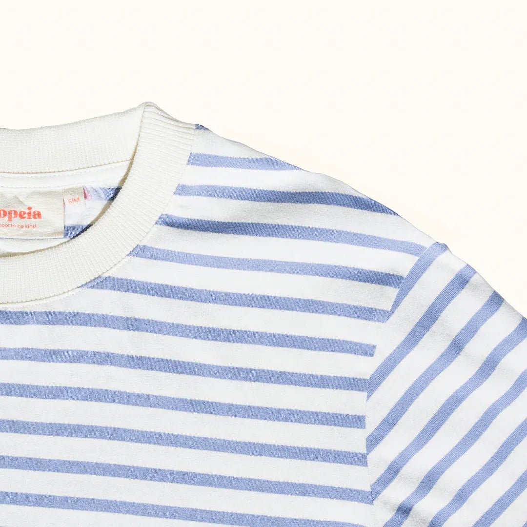 popeia - T-Shirt Gestreift aus Bio - Baumwolle | Eisblau/Off - White - T-Shirt - ROSA ECK Concept Store