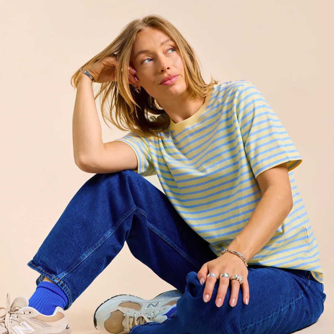 popeia - T-Shirt Gestreift aus Bio - Baumwolle • Gelb/Hellblau - ROSA ECK