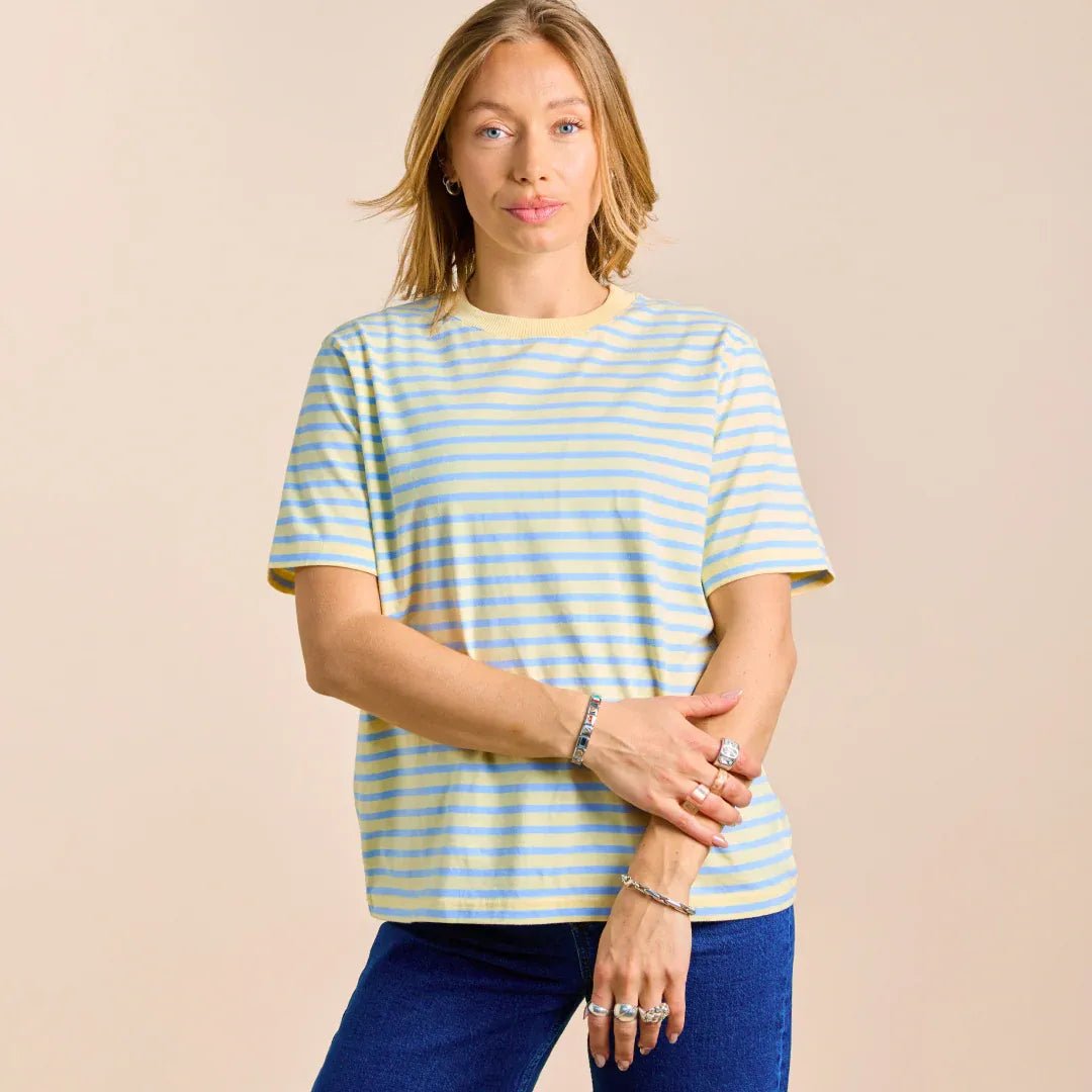 popeia - T-Shirt Gestreift aus Bio - Baumwolle • Gelb/Hellblau - ROSA ECK