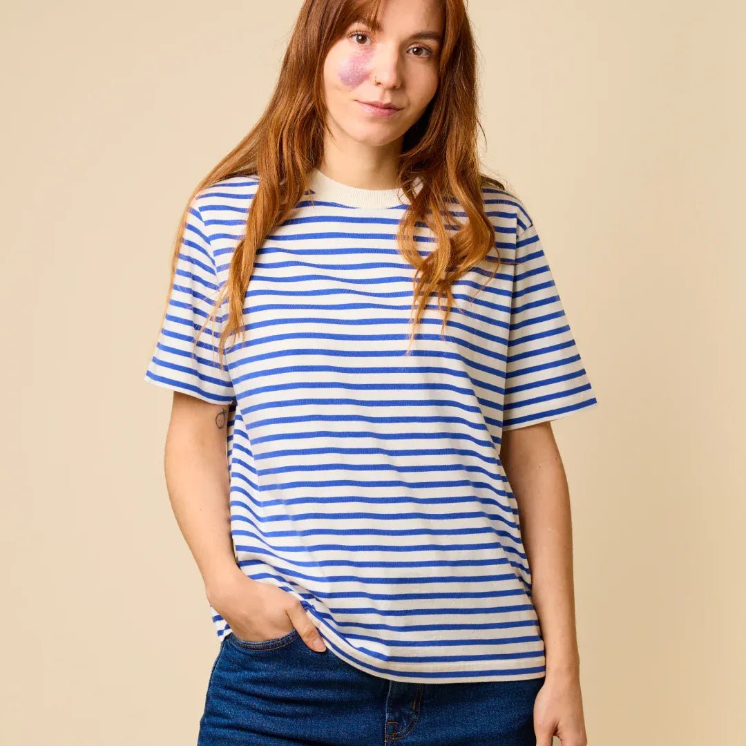 popeia - T-Shirt Gestreift aus Bio - Baumwolle | Königsblau/Off - White - T-Shirt - ROSA ECK Concept Store