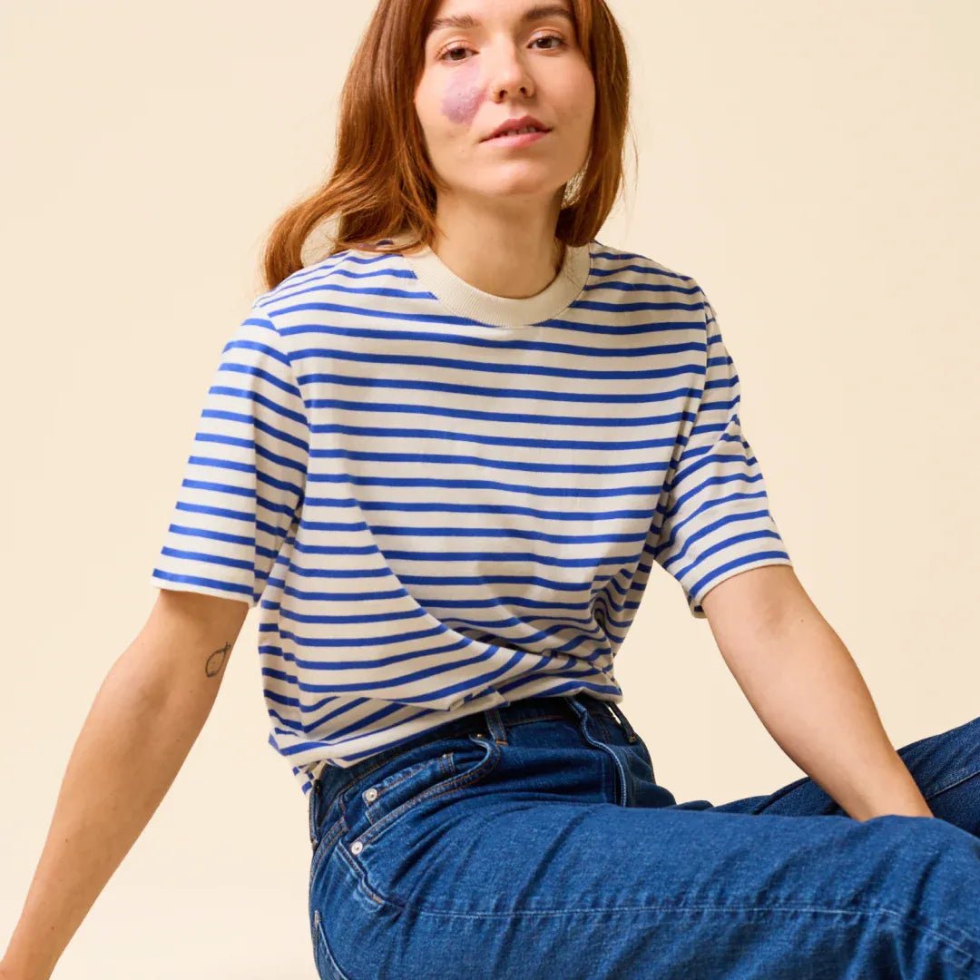 popeia - T-Shirt Gestreift aus Bio - Baumwolle | Königsblau/Off - White - T-Shirt - ROSA ECK Concept Store