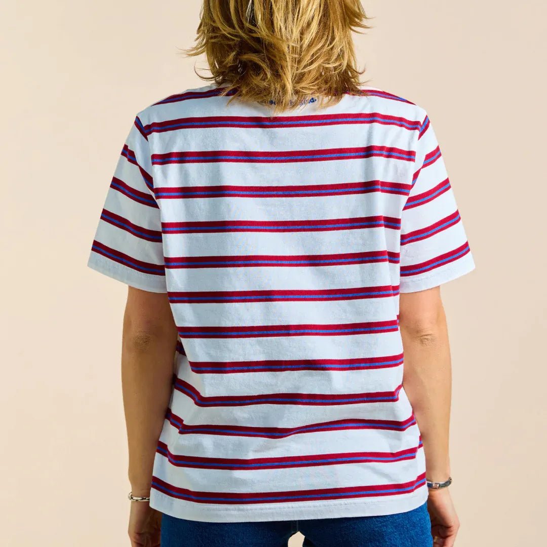 popeia - T-Shirt Gestreift aus Bio - Baumwolle • Königsblau/Rot - ROSA ECK