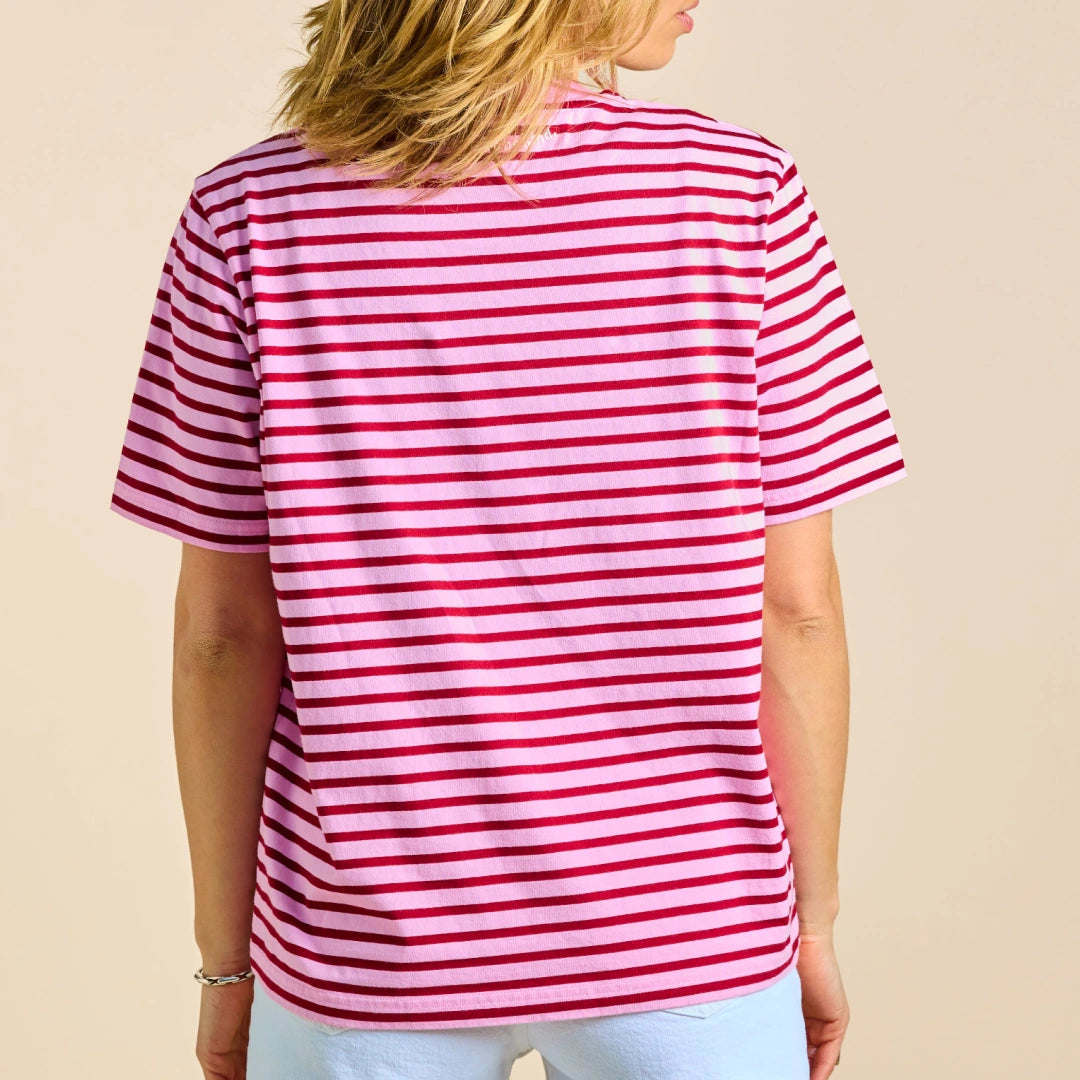 Gestreiftes T-Shirt in Pink und Dunkelrot – Ansicht 5