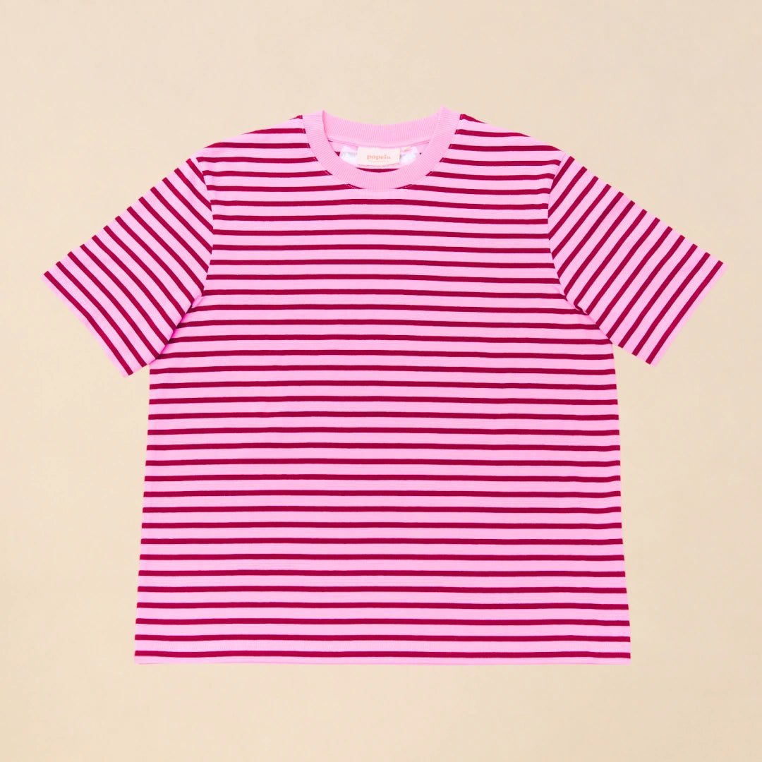 Gestreiftes T-Shirt aus Bio-Baumwolle in Pink und Dunkelrot