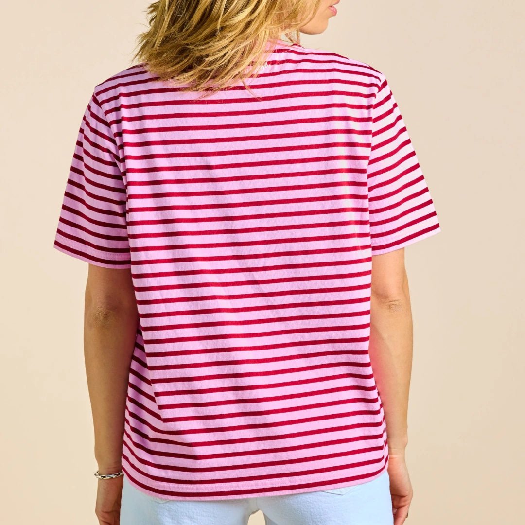Gestreiftes T-Shirt in Pink und Dunkelrot – Ansicht 5