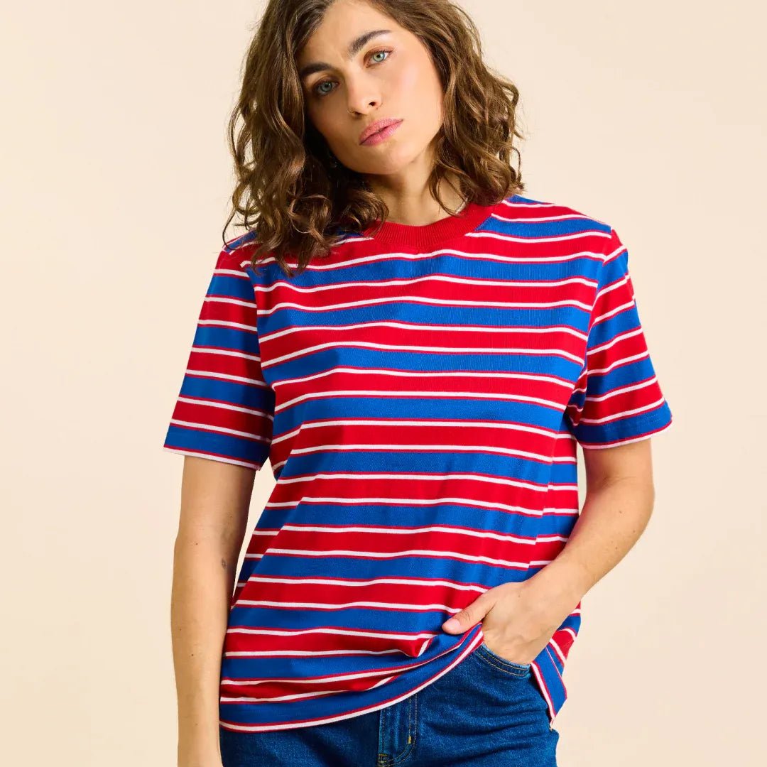 popeia - T-Shirt Gestreift aus Bio - Baumwolle • Rot/Blau - ROSA ECK