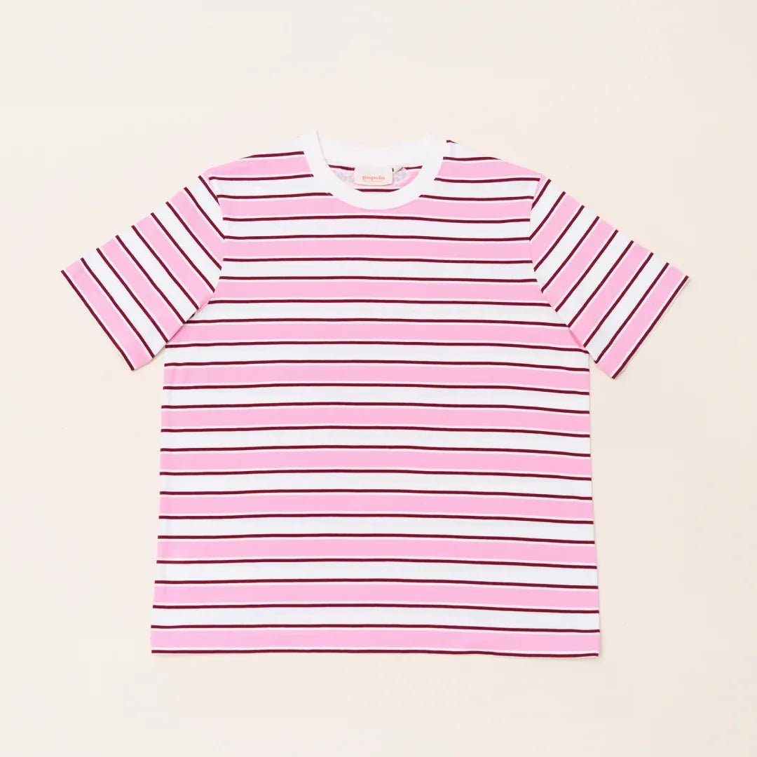 popeia - T-Shirt Gestreift aus Bio - Baumwolle • Weiß/Pink - ROSA ECK
