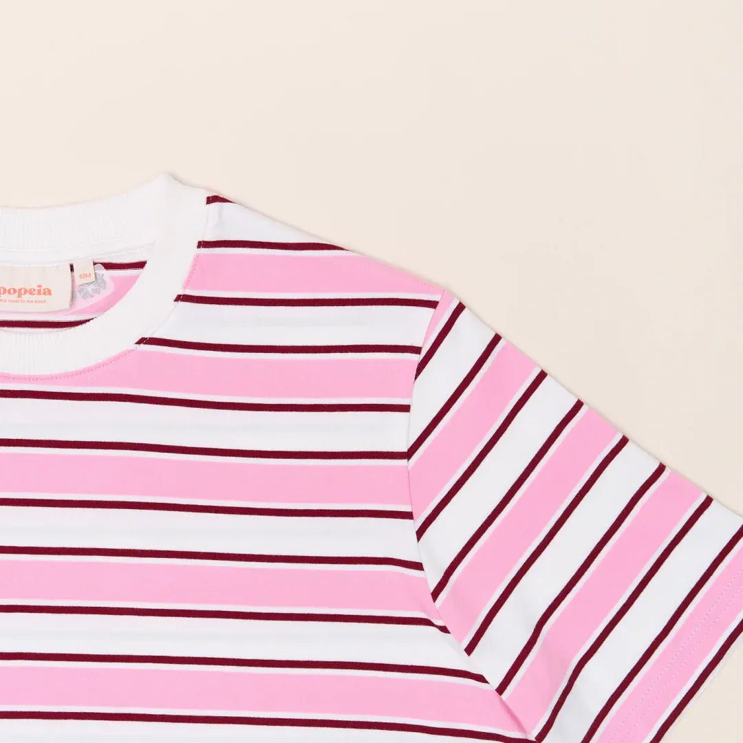popeia - T-Shirt Gestreift aus Bio - Baumwolle • Weiß/Pink - ROSA ECK