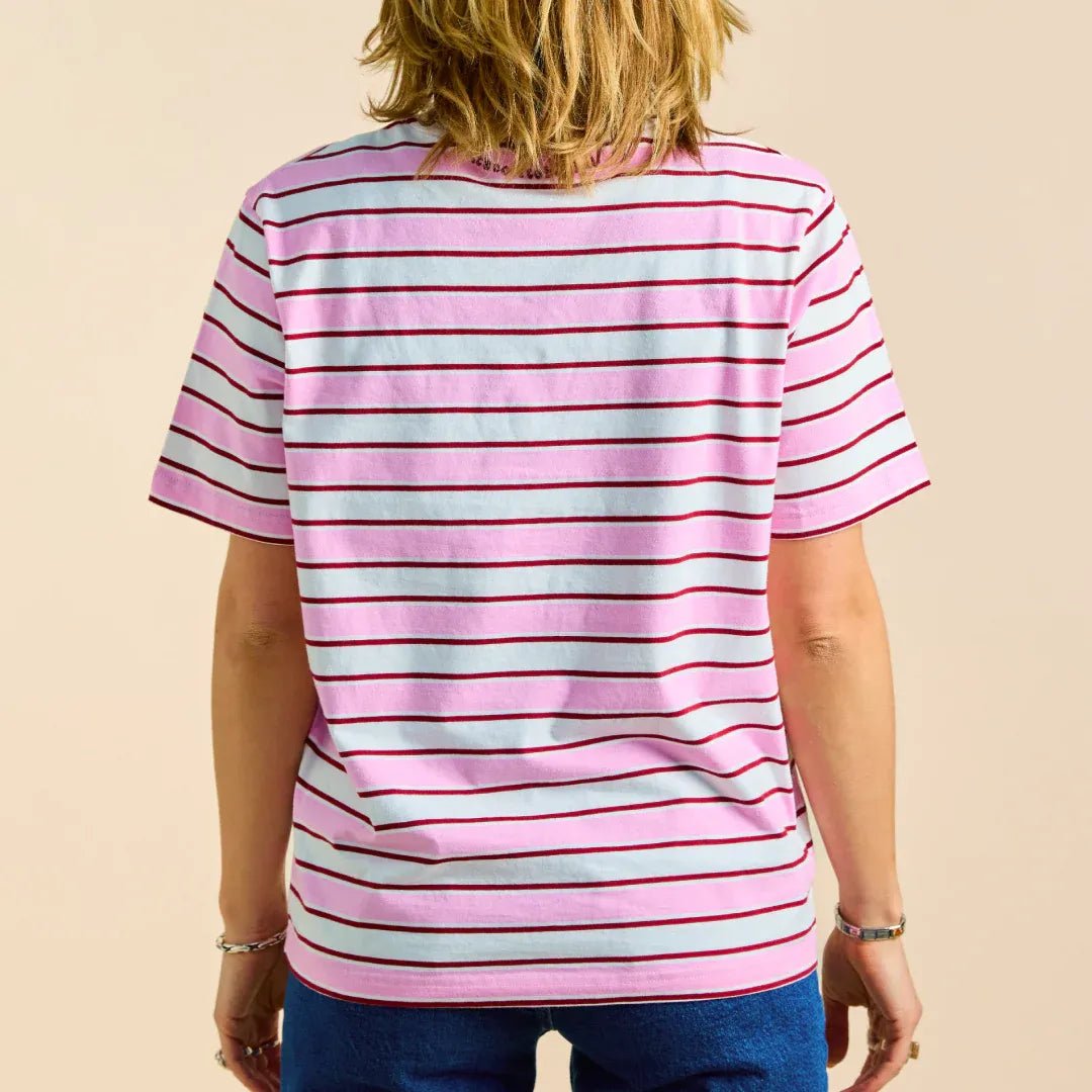 popeia - T-Shirt Gestreift aus Bio - Baumwolle • Weiß/Pink - ROSA ECK